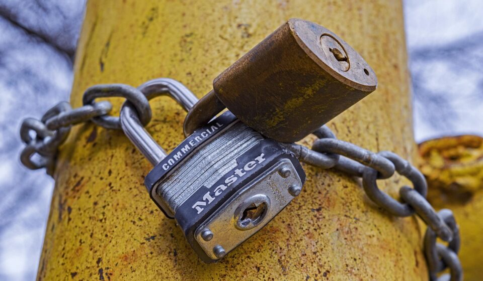 lock, padlock, lock and key, chain, security, closed, locked, key, secure, private, padlocks, fence, gate, fence post, pole, gate closed, brown email, brown security, brown key