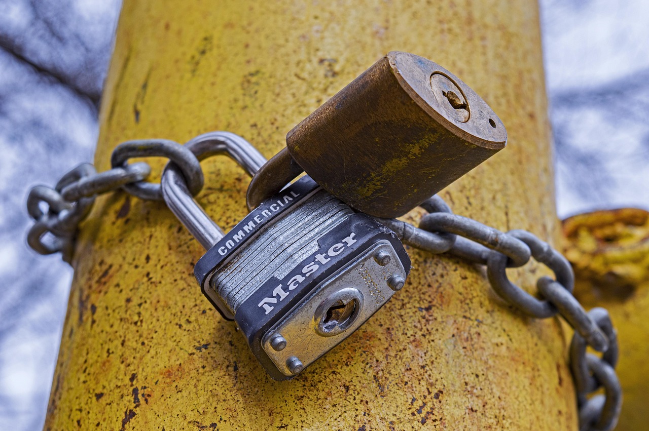 lock, padlock, lock and key, chain, security, closed, locked, key, secure, private, padlocks, fence, gate, fence post, pole, gate closed, brown email, brown security, brown key